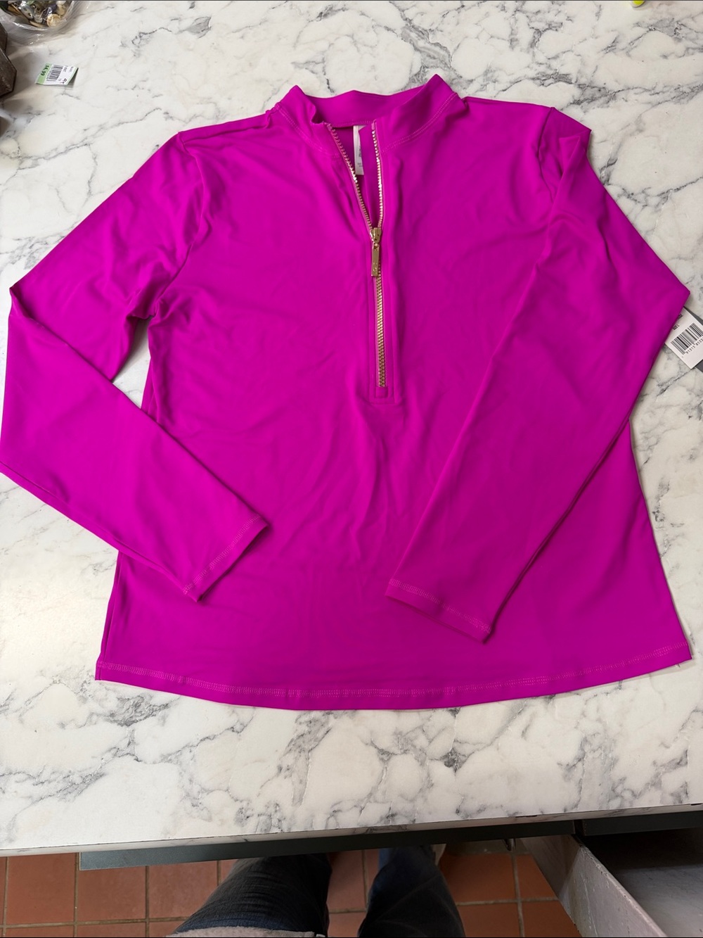 LOFT Bright Fuchsia Long-Sleeve Half-Zip swim Top NWT